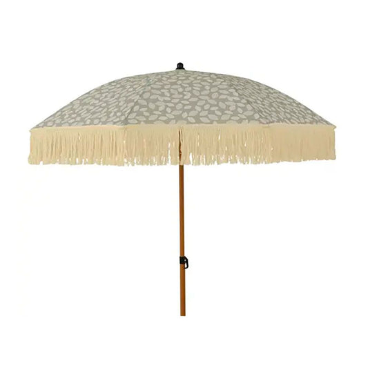 Guarda-sol para jardim, verde com design de folhas e franjas bege, Ã¸180 x 216 cm_0