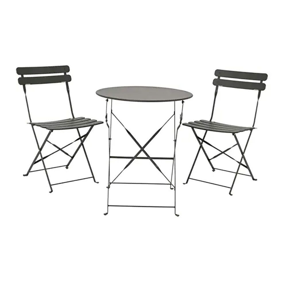 Conjunto de mesa e 2 cadeiras helsingborg, dobrÃ¡veis, em aÃ§o, cinzento antracite_0