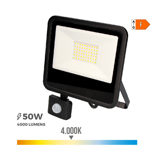 Projetor led 50w 4000lm 4000k luz dia com sensor de presenÃ§a 23,8x4,5x19,2cm edm_0