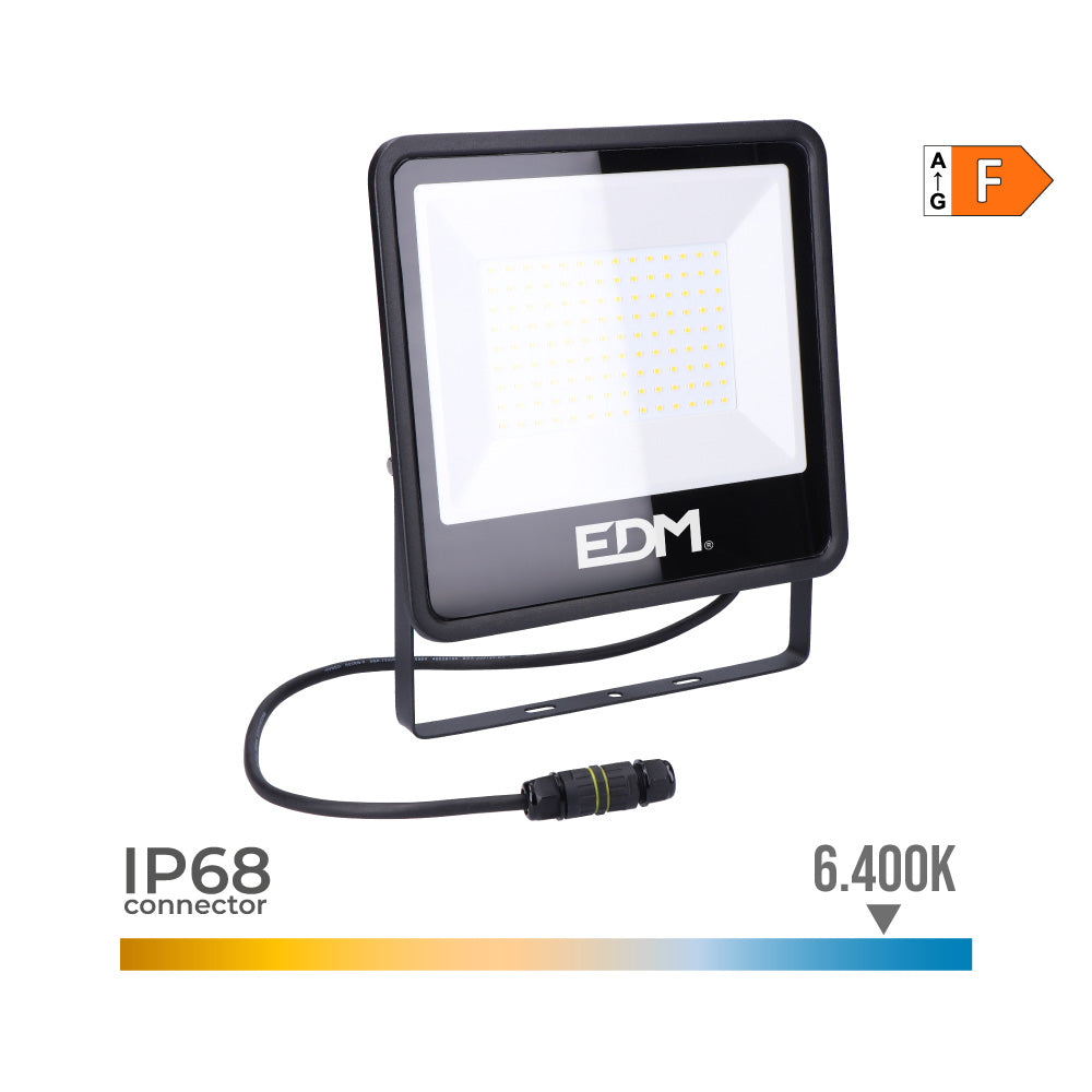 Projetor led 100w 8200lm 6400k luz fria black series 24,6x22,8x2,9cm edm_0