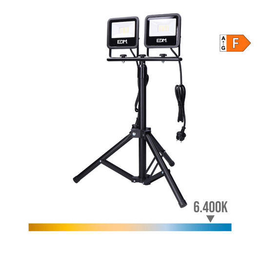 Projetor led com tripÃ© 2x30w 2x2370lm 6400k luz fria black series edm_0