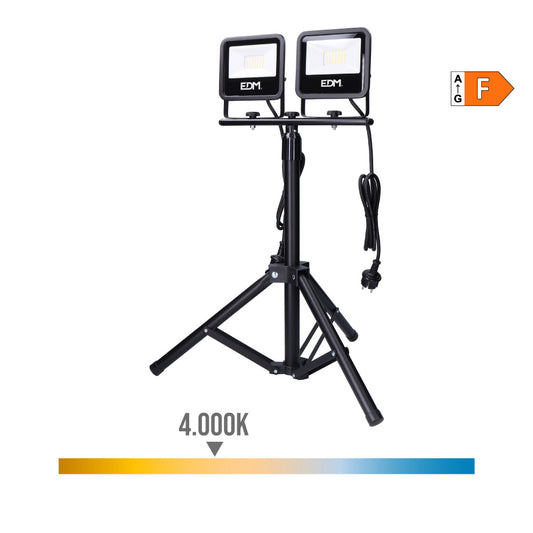 Projetores led com tripÃ© 2x30w 2x2370lm 4000k luz dia black series edm_0