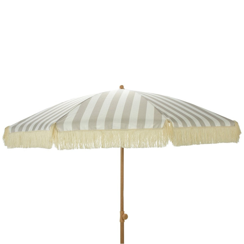 Guarda-sol de jardim Ã s riscas taupe e branco com franjas, Ã¸183 x 200 cm_0