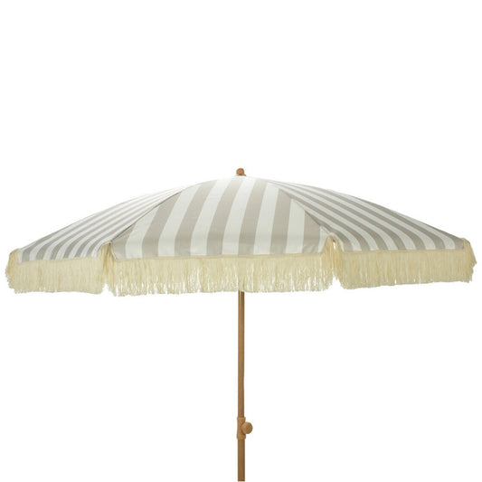 Guarda-sol de jardim Ã s riscas taupe e branco com franjas, Ã¸183 x 200 cm_0