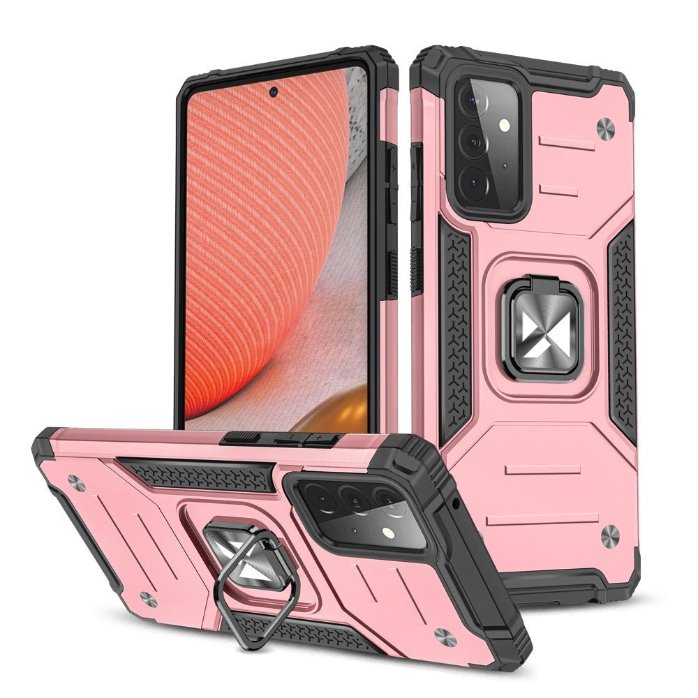 Wozinsky Ring Armor Case Kickstand Tough Rugged Cover for Samsung Galaxy A72 4G pink_0