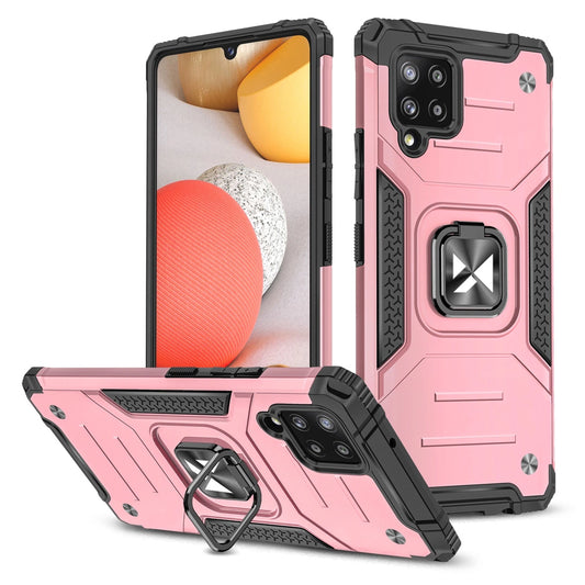 Wozinsky Ring Armor Case Kickstand Tough Rugged Cover for Samsung Galaxy A42 5G pink_0