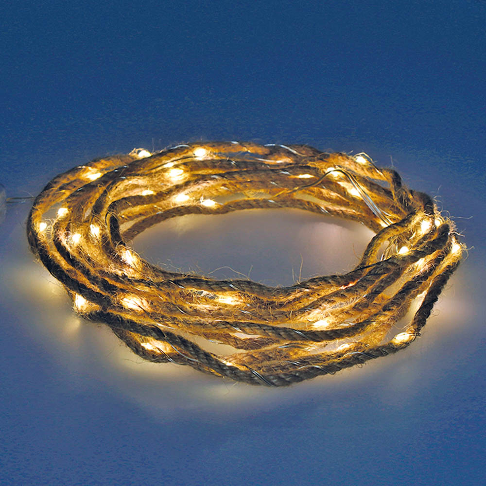 Grinalda de juta a pilhas 50 micro leds branco quente fixos ip20 5,03m_0