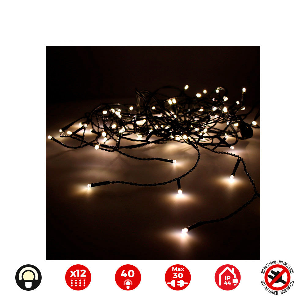 Cortina icicle easy-connect 12 tiras 40 leds branco quente 30v total 0,72w ip44 2x0,5m edm_0