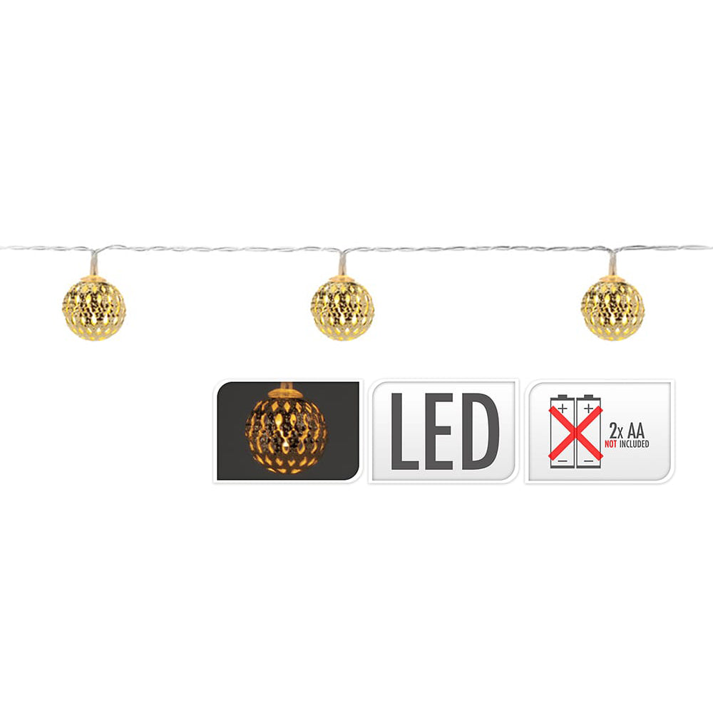 Grinalda a pilhas fixa 10 leds branco quente com bolas douradas ip20 1,3m_0