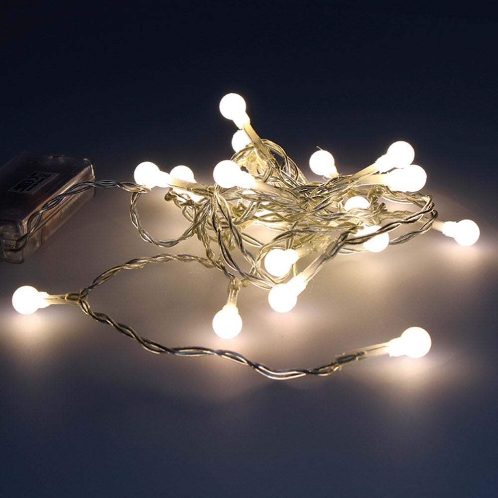 Grinalda a pilhas fixa 20 leds branco quente esfÃ©ricos 8mm ip20 2,3m_0