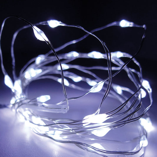 Grinalda a pilhas 40 leds branco frio cabo prateado 195cm_0