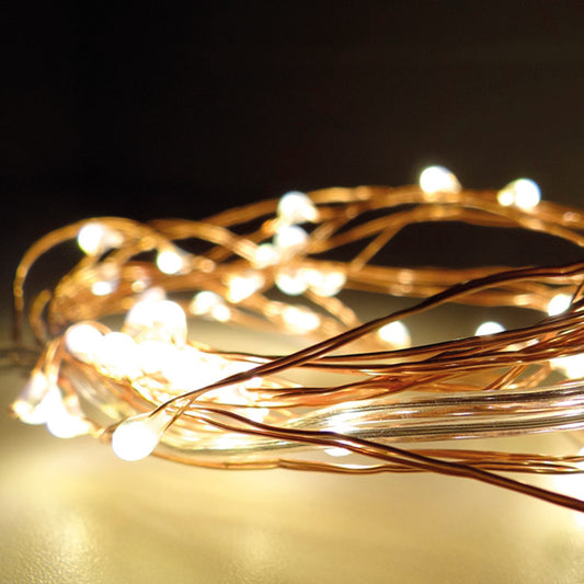 Grinalda a pilhas fixa 40 leds branco quente cabo arame cobre ip20 2,05m_0