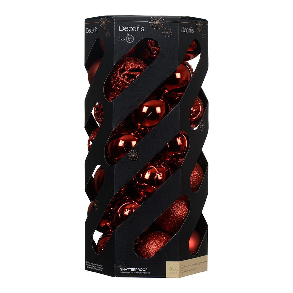 Bolas de decoraÃ§Ã£o de Ã¡rvore de natal, vermelhas, caixa com 35 un_0