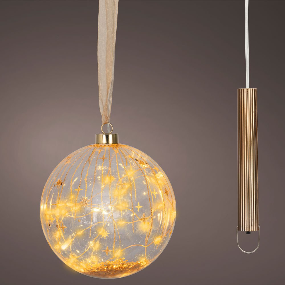 Micro bola de led, luz quente, para uso interno, funciona a pilhas, Ã¸14 cm, transparente com fio de cobre_0