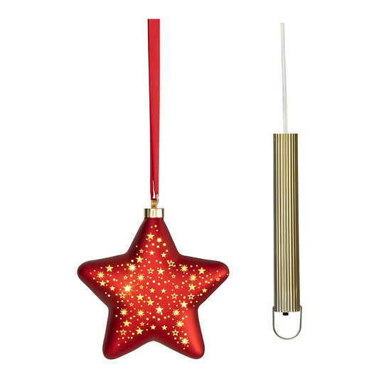 Micro lÃ¢mpada led star, luz quente, para uso interno, funciona a pilhas, 20 cm, vermelha com fio prateado._0