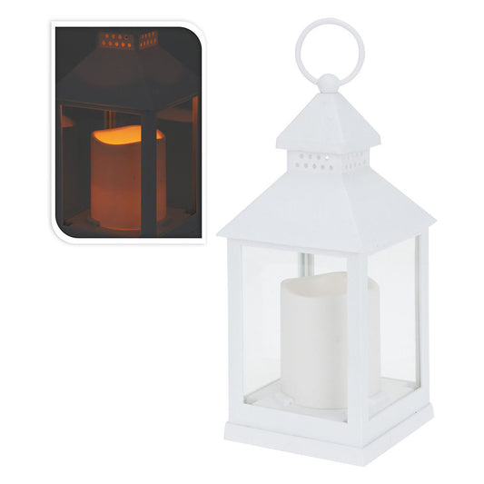 Lanterna decorativa led com vela led, branca 105x105x23cm_0