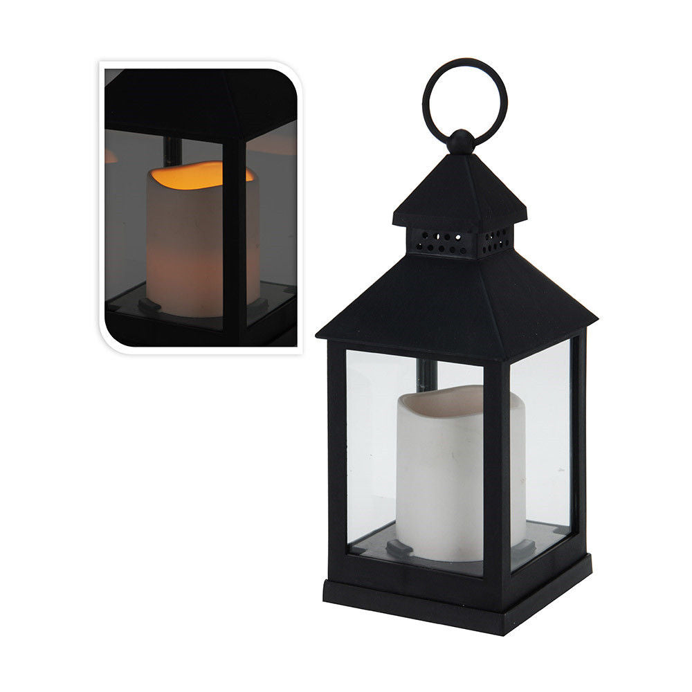Lanterna com vela de led, funÃ§Ã£o fixa, interior, preto, 10,5 x 10,5 x 23 cm_0