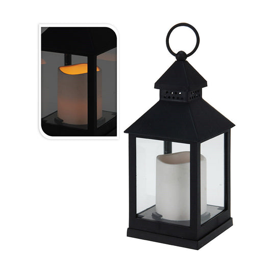 Lanterna com vela de led, funÃ§Ã£o fixa, interior, preto, 10,5 x 10,5 x 23 cm_0