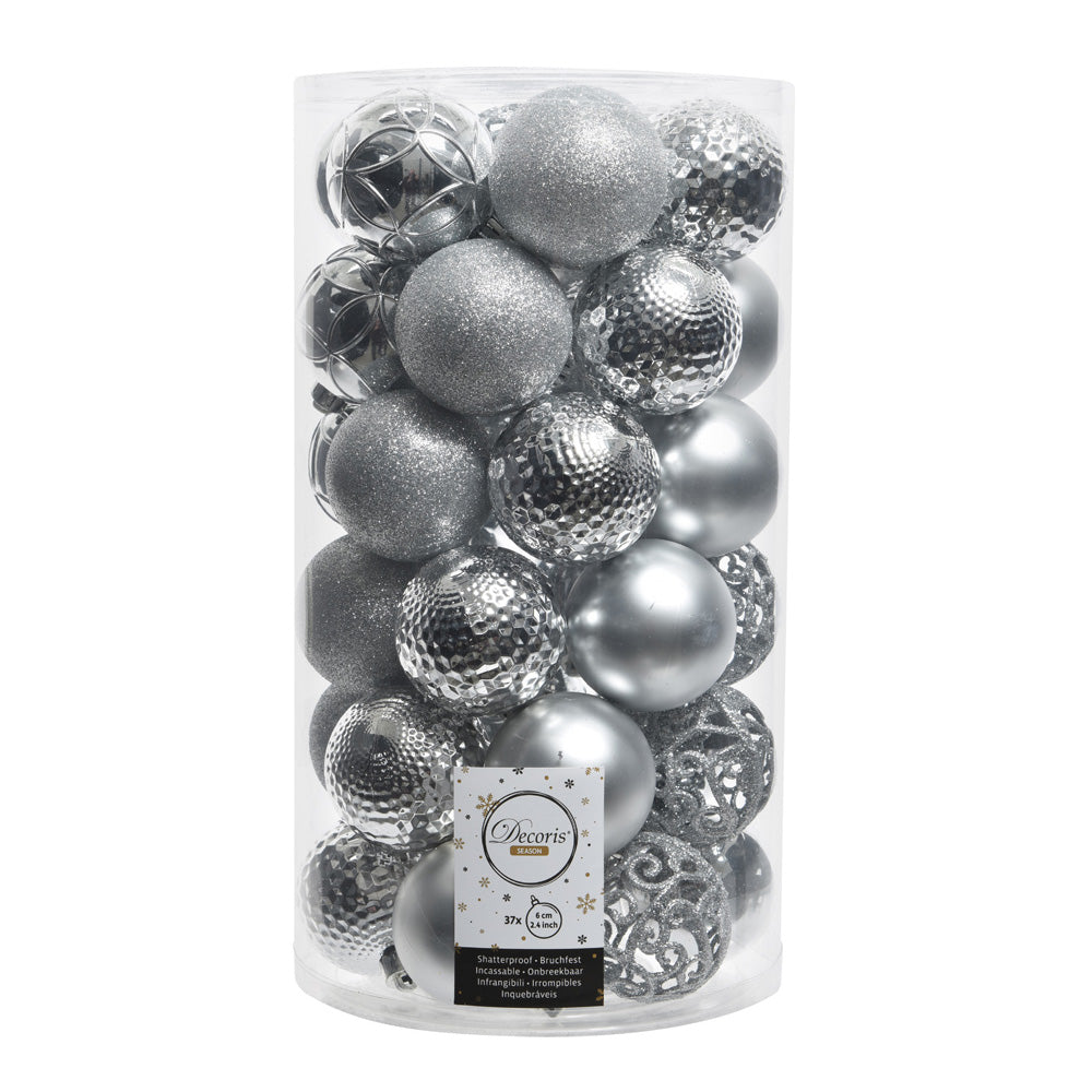 Pack de 37 bolas decorativas prateadas para Ã¡rvore de natal, Ã¸6cm_0