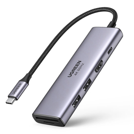 Ugreen 6in1 Multifunctional USB Type C HUB - 2x USB 3.2 Gen 1 / HDMI 4K 60Hz / SD and TF Card Reader / USB Type C PD 100W Gray (60384 CM511)_0