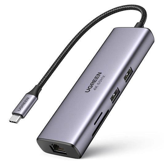 HUB 7in1 Ugreen CM512 USB-C / 2x USB-A 3.2 / HDMI 4K / SD TF reader / USB-C PD 100W / RJ45 - gray_0