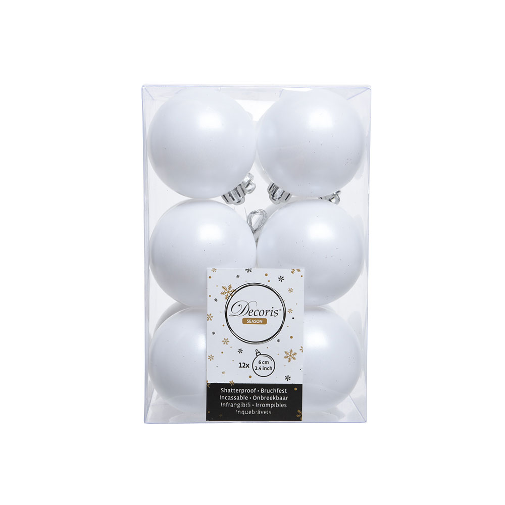 Pack de 12 bolas brancas decorativas para Ã¡rvore de natal Ã¸6cm_0