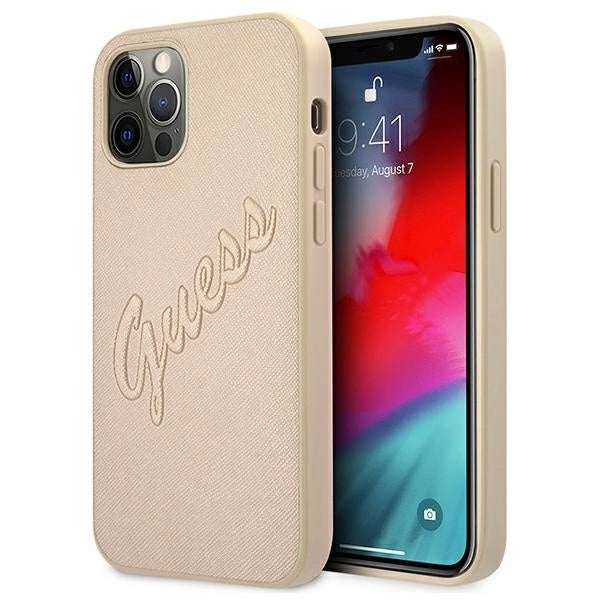Guess GUHCP12MRSAVSLG iPhone 12/12 Pro 6.1" gold/gold hardcase Saffiano Vintage Script_0
