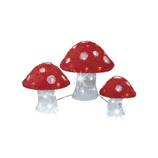 Jogo de 3 cogumelos microled, luz fixa, 72 leds, branco. lumineo_0