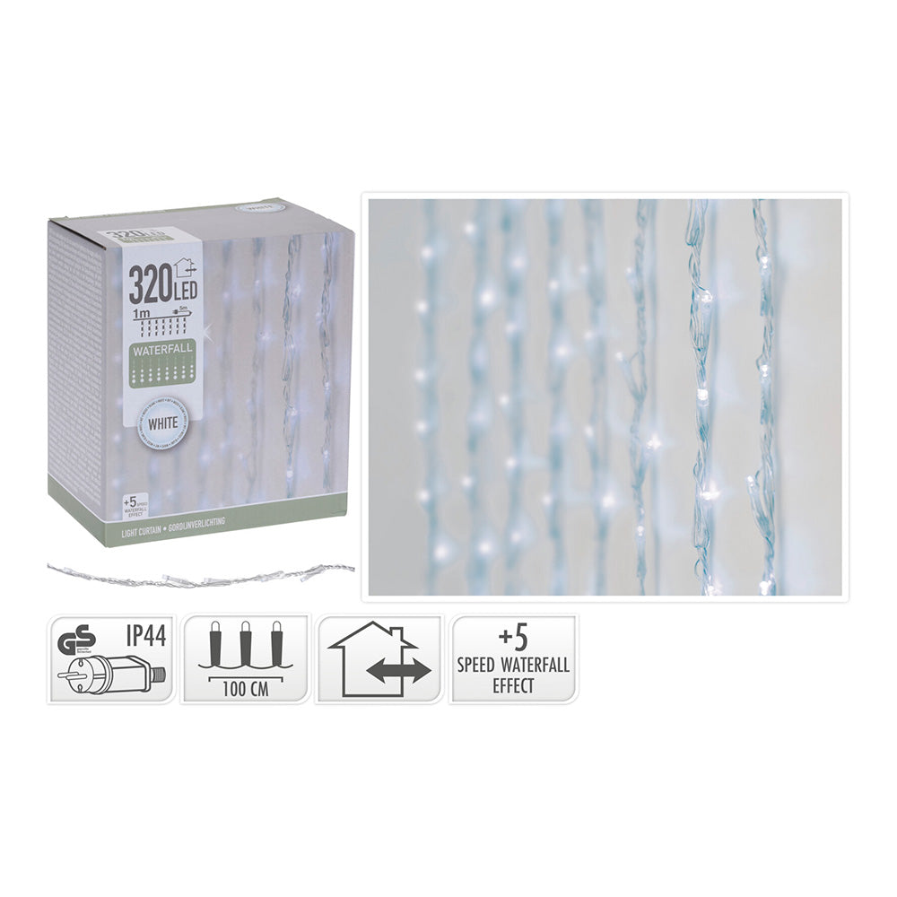 Cortina 320 leds branco frio com 5 funÃ§Ãµes ip44 1x2m_0