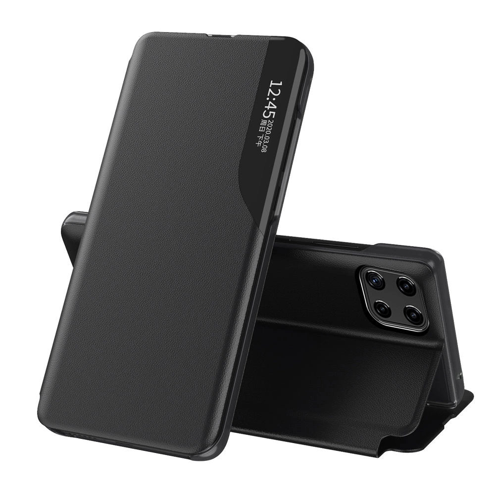Eco Leather View Case elegant bookcase type case with kickstand for Samsung Galaxy A22 4G black_0