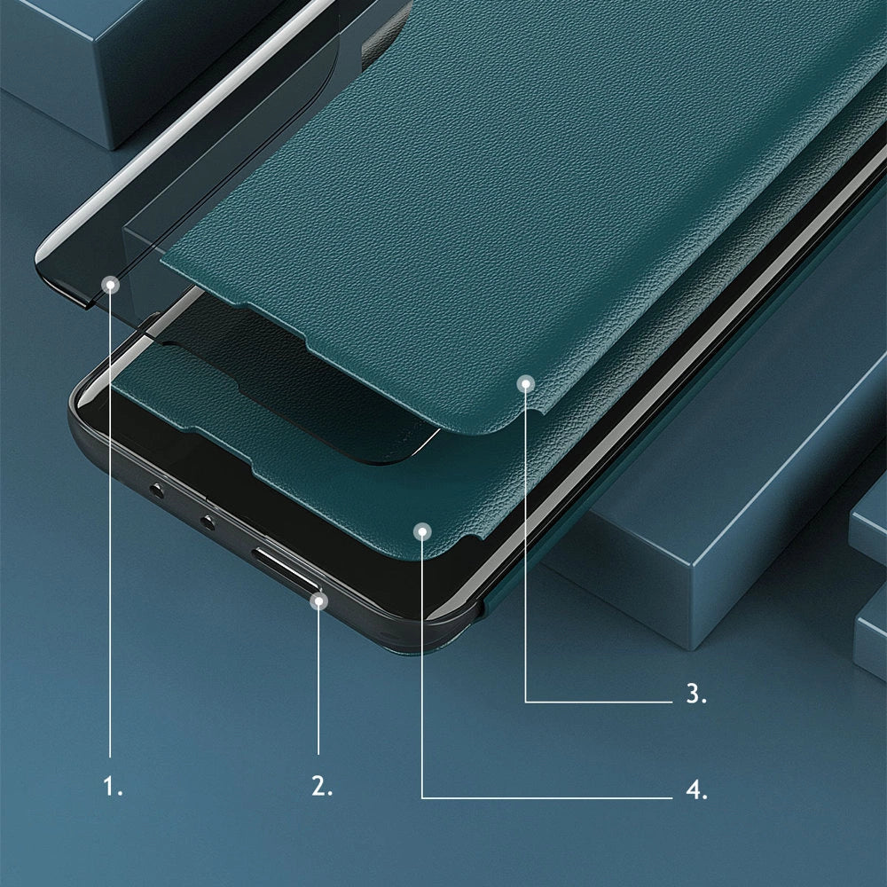 Eco Leather View Case elegant bookcase type case with kickstand for Samsung Galaxy A22 4G blue_9