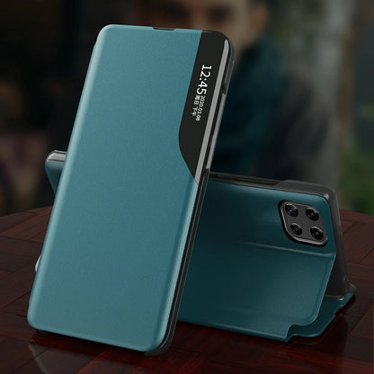 Eco Leather View Case elegant bookcase type case with kickstand for Samsung Galaxy A22 4G orange_4