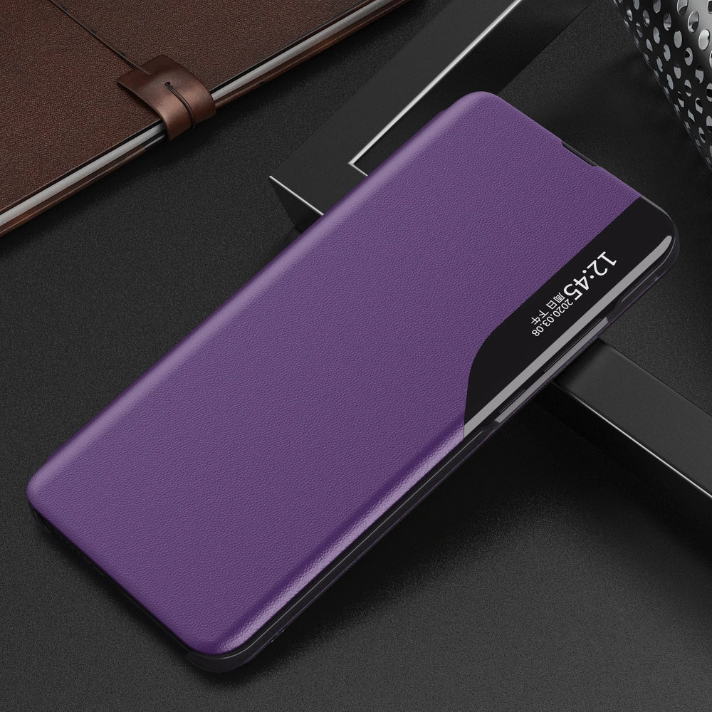 Eco Leather View Case elegant bookcase type case with kickstand for Samsung Galaxy A22 4G purple_1