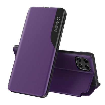Eco Leather View Case elegant bookcase type case with kickstand for Samsung Galaxy A22 4G purple_0