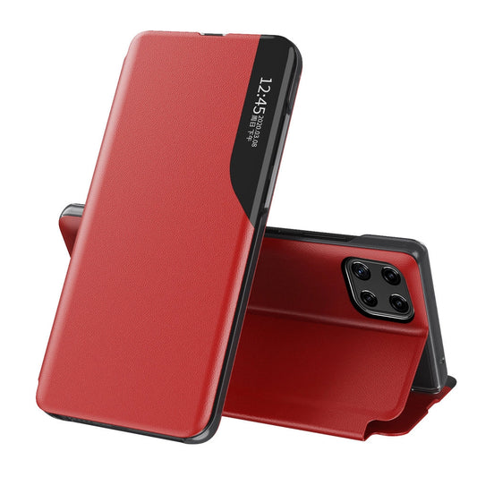 Eco Leather View Case elegant bookcase type case with kickstand for Samsung Galaxy A22 4G red_0
