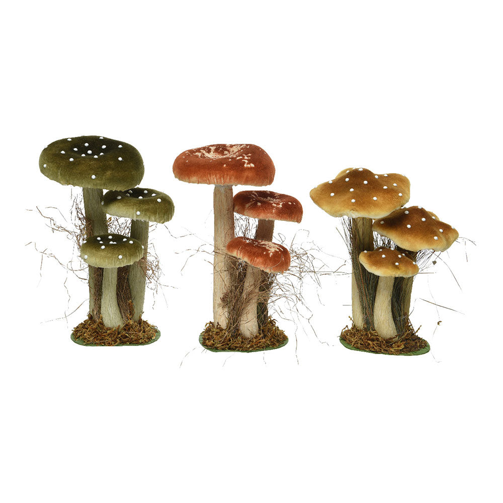 Conjuntos de 3 cogumelos sobre musgo 14x18x26cm cores/modelos diversos_0