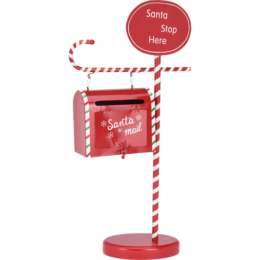 Caixa de correio decorativa natal, metal, vermelho, 51cm._0