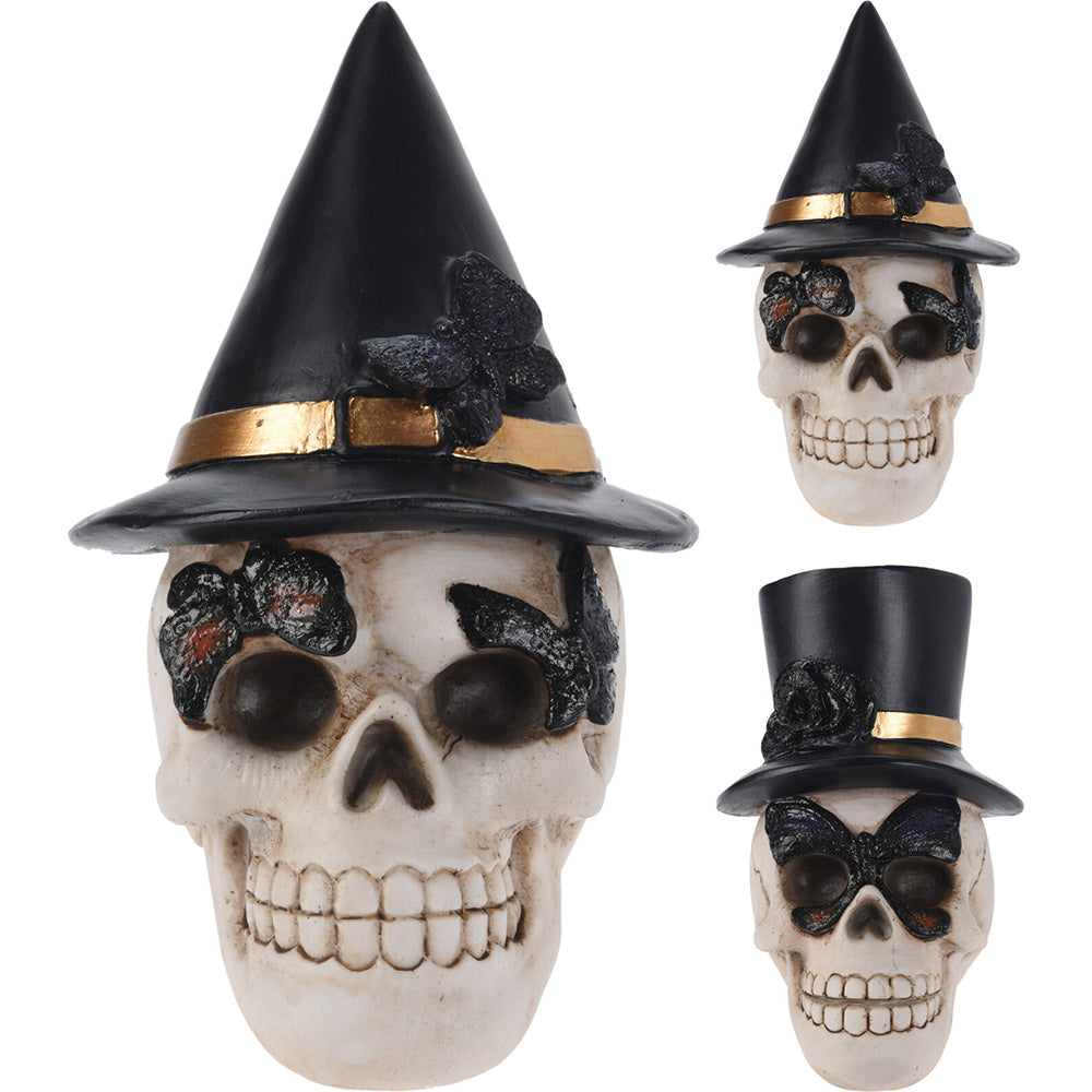 Caveira com chapÃ©u halloween, 2 modelos, 10x11x14cm_0