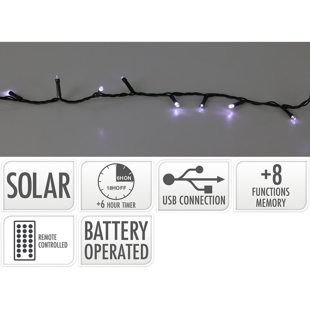 Grinalda led, 240 leds, 13 funÃ§Ãµes intermitente em branco frio, solar._0