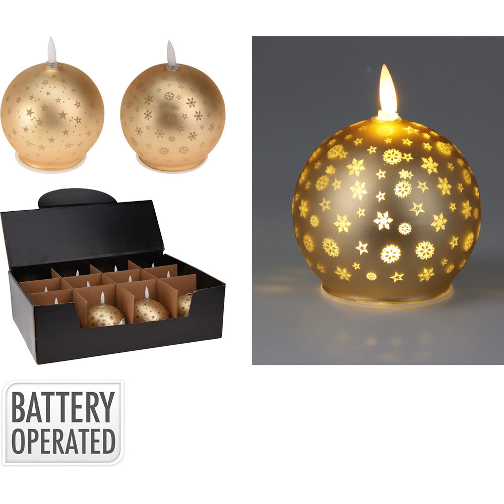 Vela led bola de natal dourada, branco quente, 2 modelos com motivos de natal_0