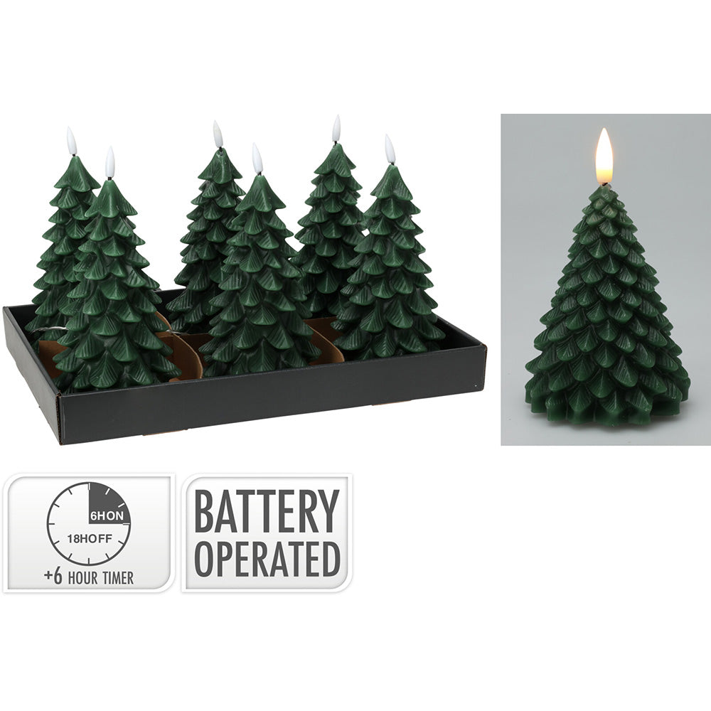 Vela led efeito chama com forma de pinheiro, verde escuro, 19cm._0