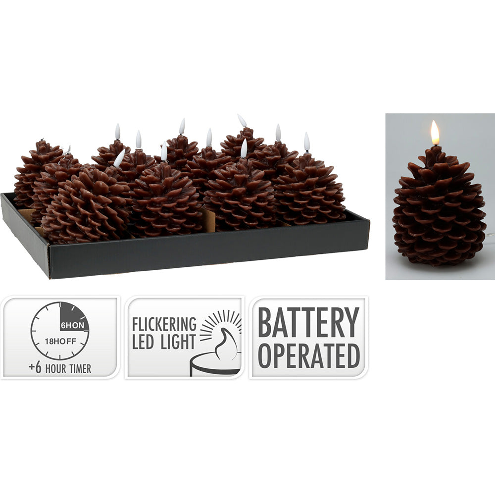 Vela de cera led com efeito de chama em formato de abacaxi, castanho, 13cm_0