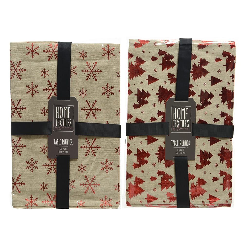Naperom com estampados de natal vermelhos, 32x150cm. 2 estampados._0