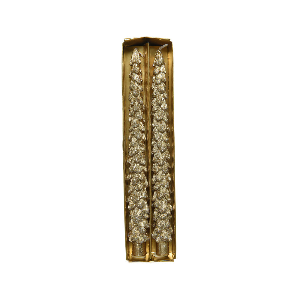 Pack de 2 velas em forma de pinheiro, douradas com purpurina, Ã¸3,5 x 26,5 cm_0