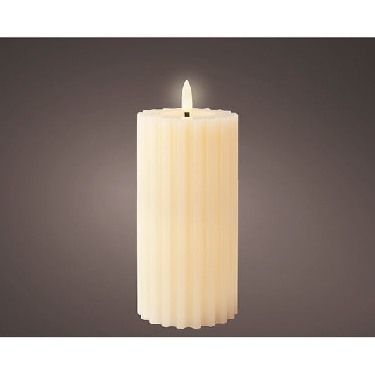 Vela de cera led com efeito de chama, cor bege, superfÃ­cie em relevo Ã¸7,5 x 17,3 cm_0
