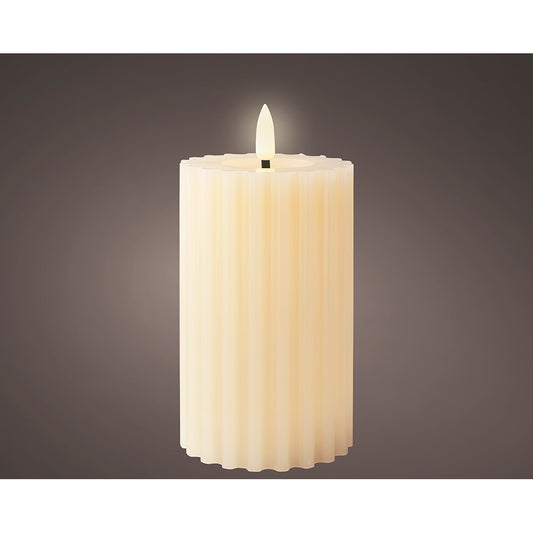 Vela de cera led com efeito de chama, cor bege, superfÃ­cie em relevo Ã¸7,5 x 14,8 cm_0