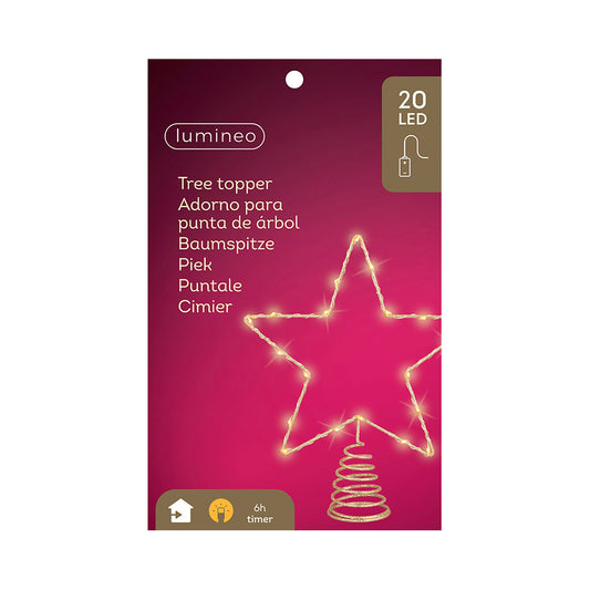 Enfeite de estrela de Ã¡rvore de natal dourado, 20 leds, 23 x 6 x 25,5 cm_0