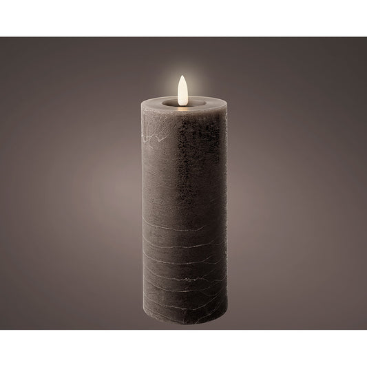 Vela de cera led cor cinza, superfÃ­cie rÃºstica, Ã¸7 x 19 cm_0