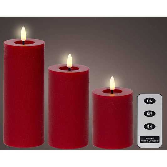 Vela de cera led, vermelha, Ã¸7 cm, com diferentes alturas, 3 peÃ§as_0