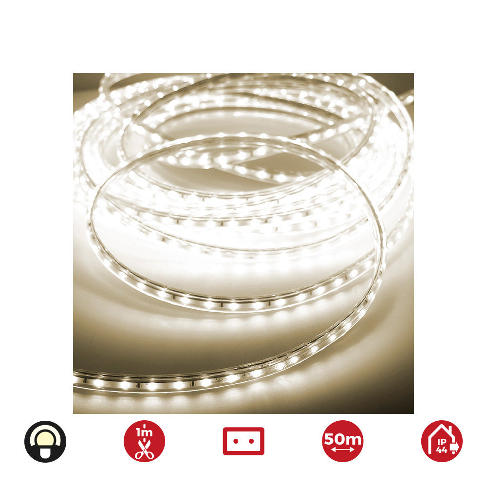 Tira led 50m. 60 leds/m 4,2w/m branco quente 3.200k, ip44, 220-240v (uso interior-exterior) edm_0